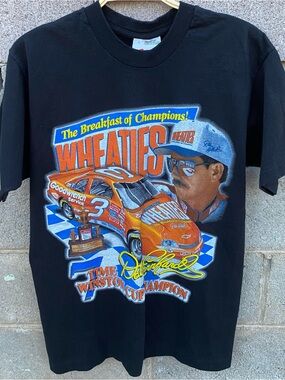 Vintage 90s Dale Earnhardt Wheaties NASCAR Racing T Shirt Size Large Black
